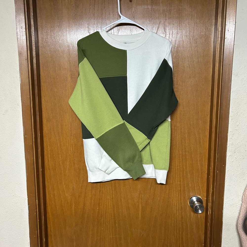 Green and White Color Block Sweatshirt